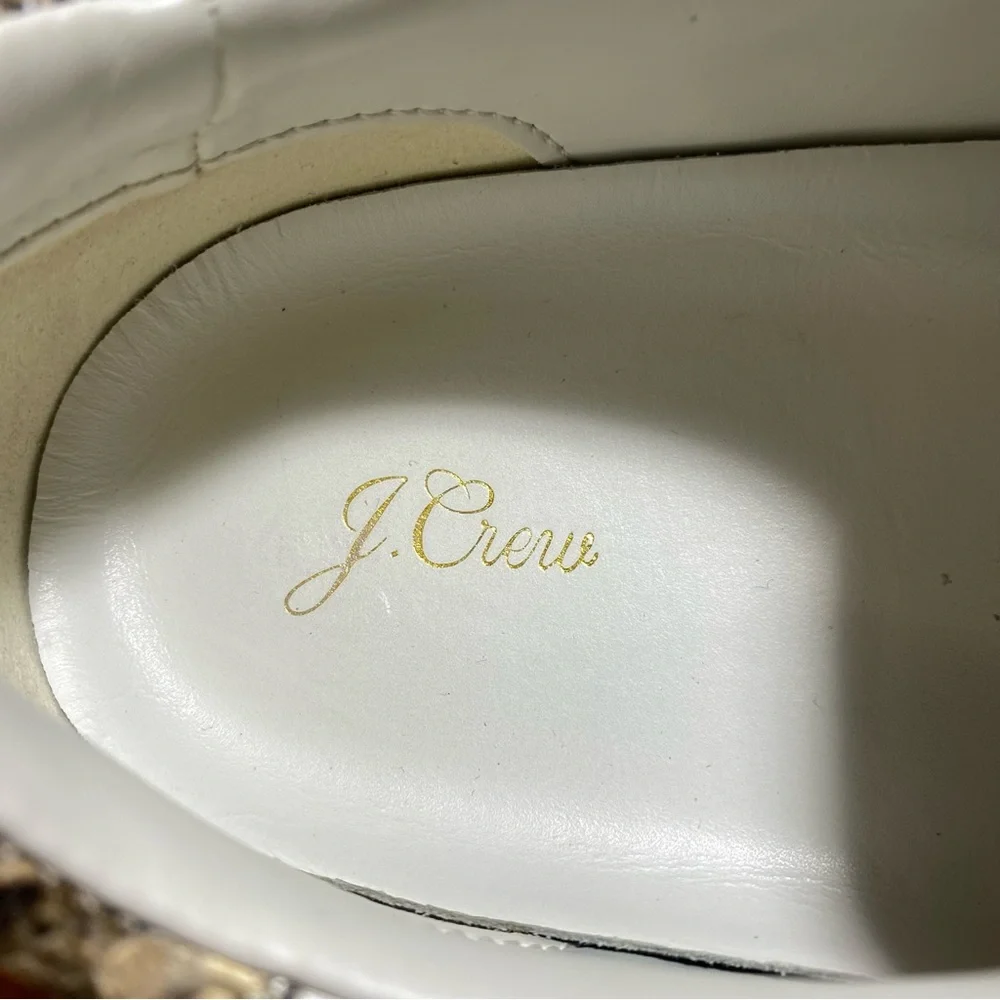 J.Crew Saturday Withe Leather Snake-Print Detail Sneakers Women’s Size 10